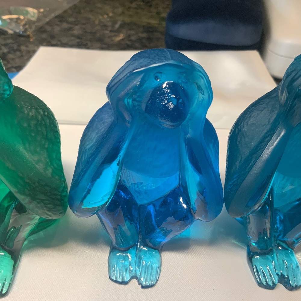 Vintage DAUM GLASS SCULPTURES See ..HEAR ..SPEAK.. No EVIL!